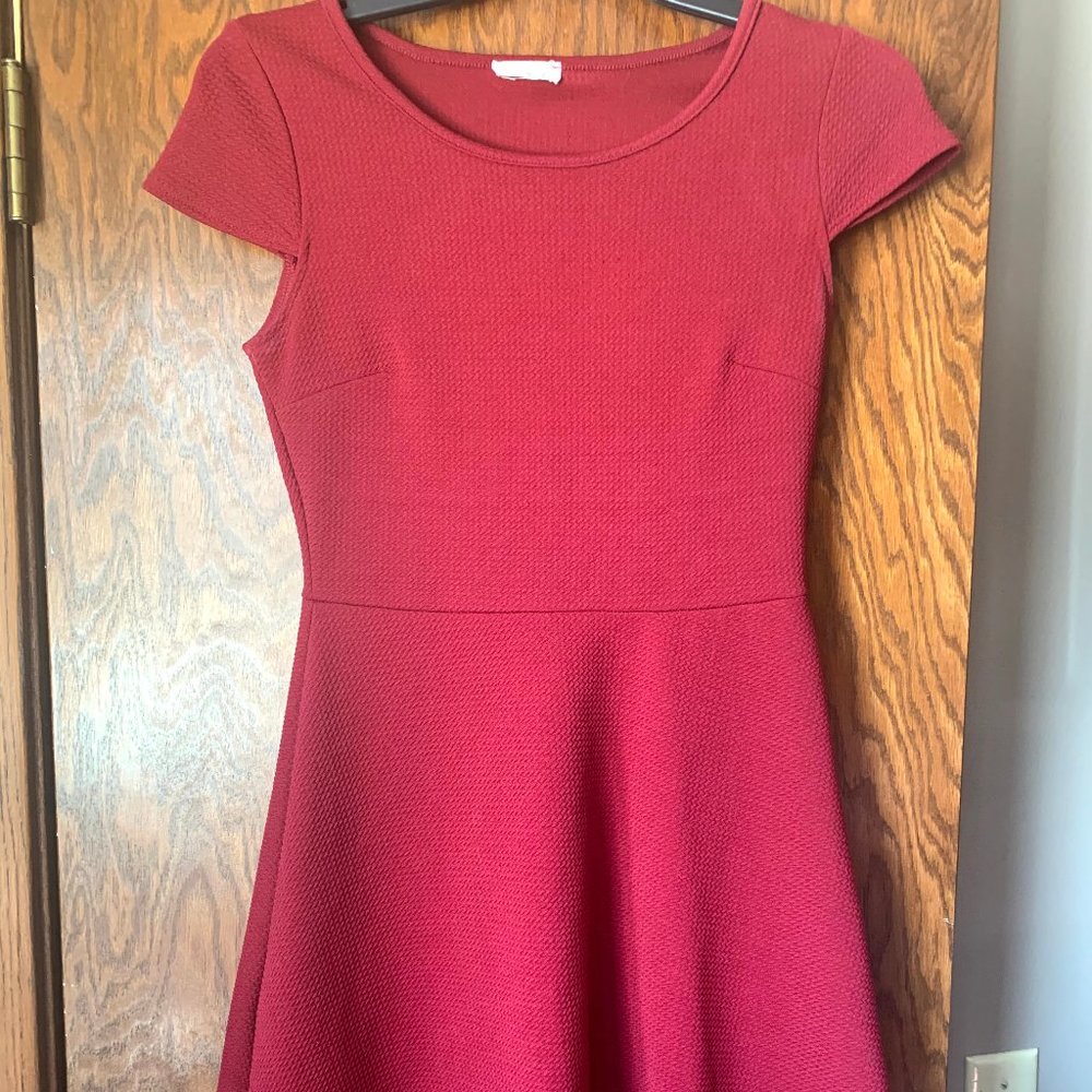 Red Fit and Flare Dress with Cut-Out Hem